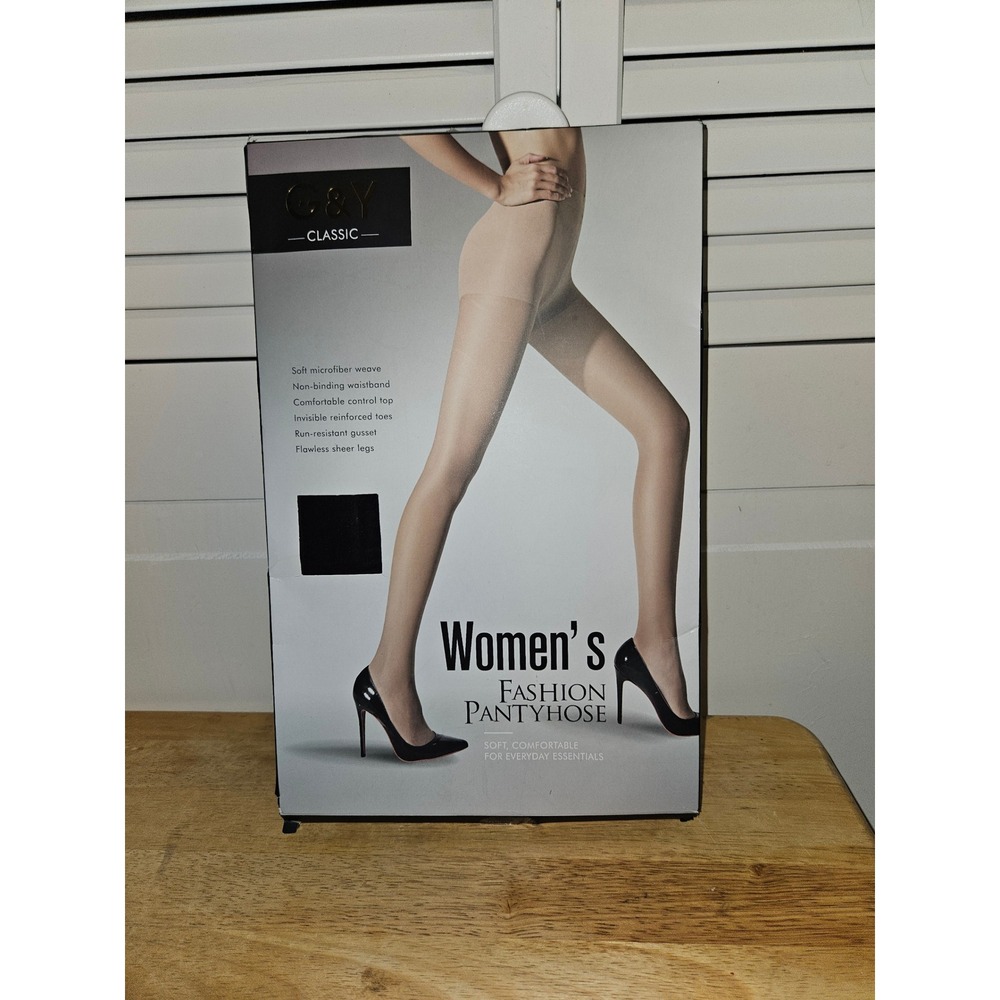 G&Y Classic Womens Fashion Pantyhose Black Sheer Control Top 2 Pairs NIB